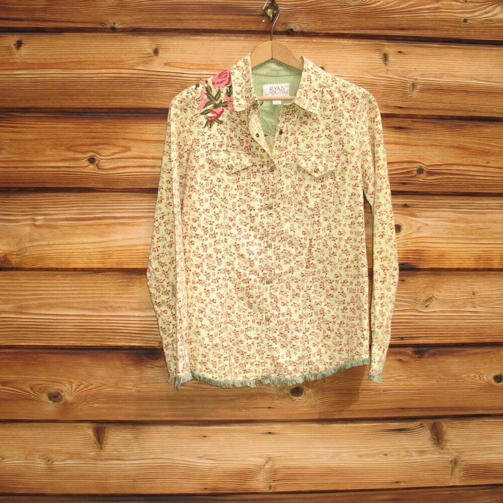 Ryan Michael Linen Blend Floral Snap Front Top